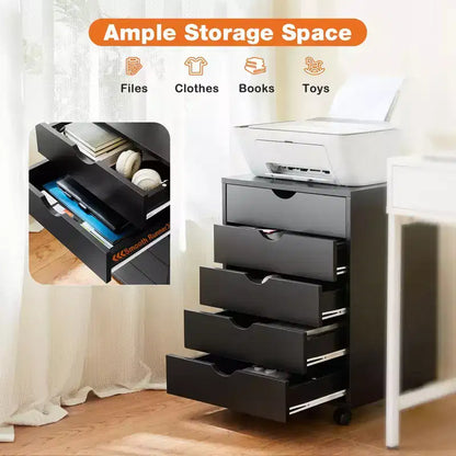 Cassettiera Mobile con 5 Cassetti in Legno e Ruote, Pedana Portadocumenti per Ufficio Domestico