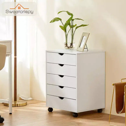 Cassettiera Mobile con 5 Cassetti in Legno e Ruote, Pedana Portadocumenti per Ufficio Domestico
