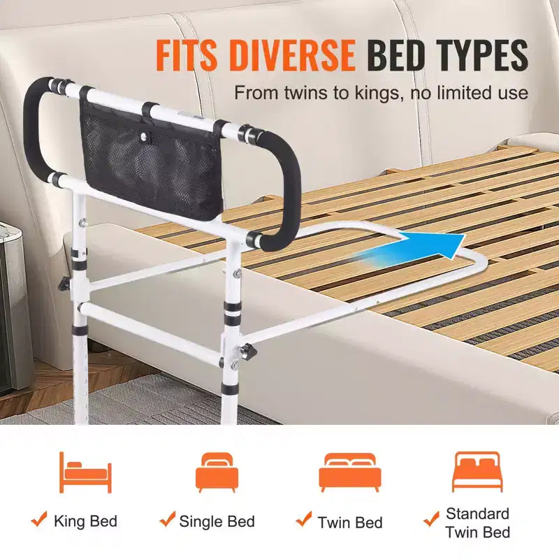 Sponde per letto pieghevoli per anziani, regolabili a 180°, portata 200 kg, bianche