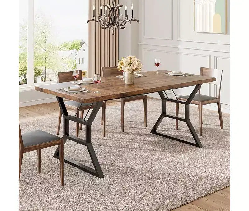 Tavolo da Pranzo Frame con Dettaglio a Vita per 6-8 Persone, Tavolo da Pranzo Rettangolare in Legno con Gambe in Metallo Resistenti, Ideale per Sala da Pranzo