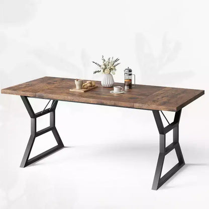 Frame Dining Table with Waist Detail for 6-8 People, Wooden Rectangular Dinner Table with Heavy-Duty Metal Legs, Idel for Dining Room