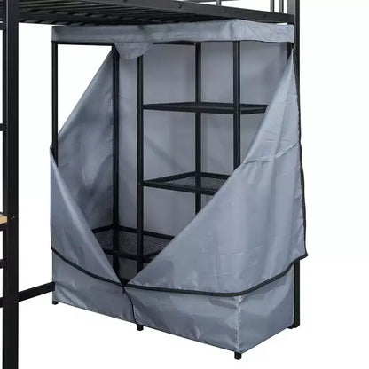 Letto a soppalco in metallo con scrivania integrata, mensole, presa elettrica, luce a LED e guardaroba, singolo/matrimoniale