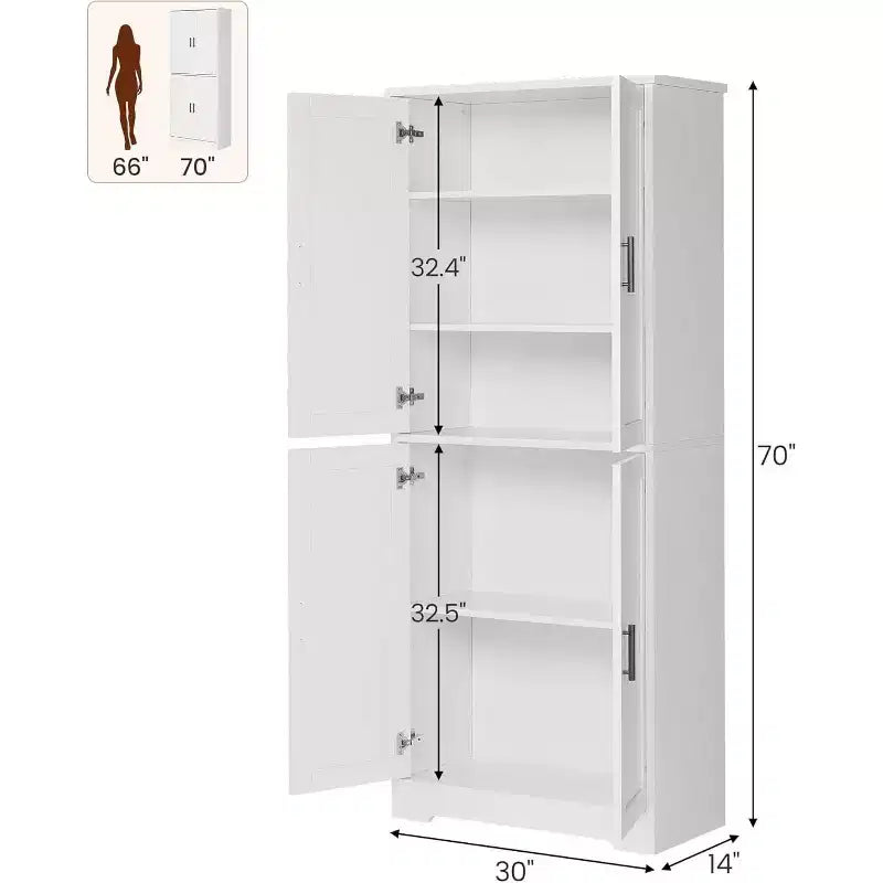 Dispensa da Cucina Alta 178 cm con 4 Ante e Ripiani Regolabili, Organizzatore Moderno