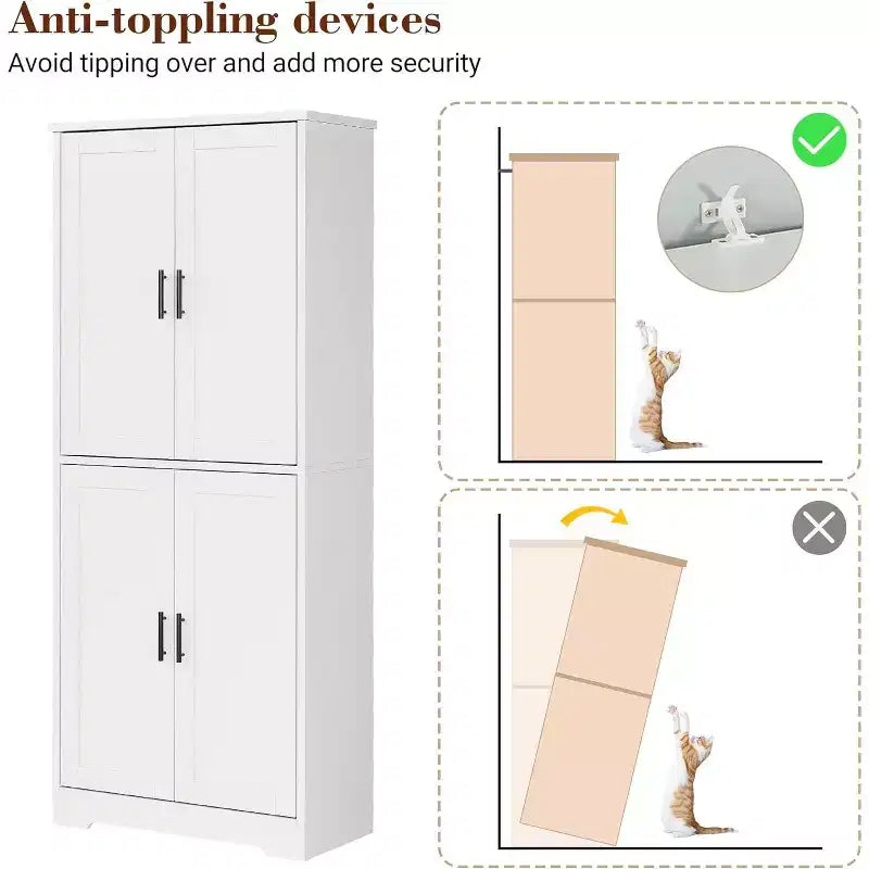 Dispensa da Cucina Alta 178 cm con 4 Ante e Ripiani Regolabili, Organizzatore Moderno