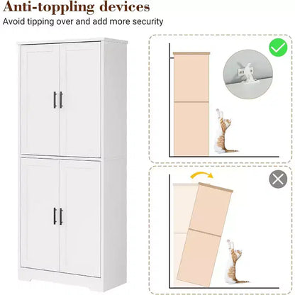 Dispensa da Cucina Alta 178 cm con 4 Ante e Ripiani Regolabili, Organizzatore Moderno