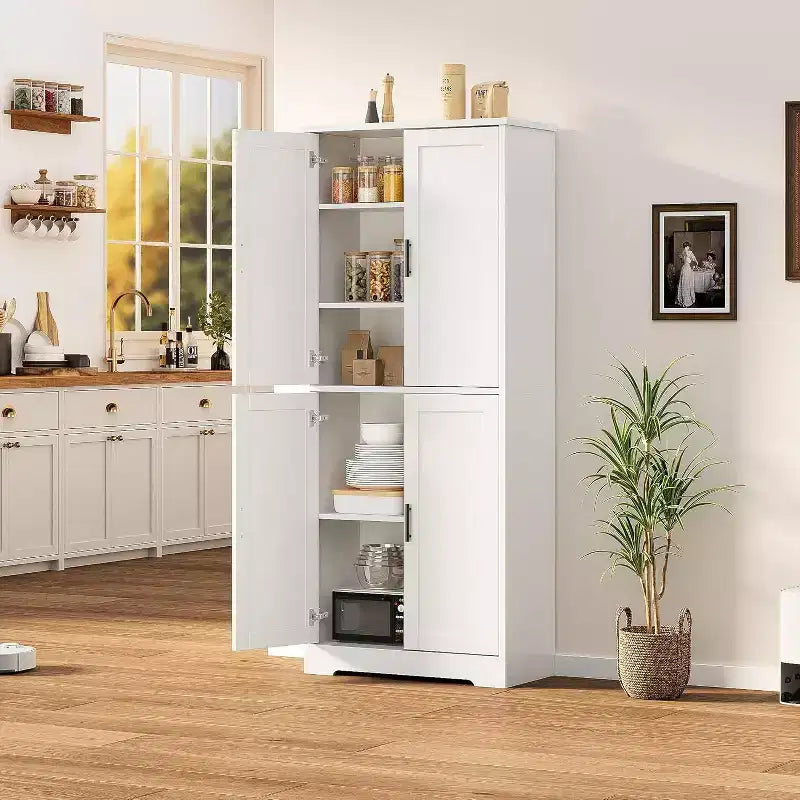 Dispensa da Cucina Alta 178 cm con 4 Ante e Ripiani Regolabili, Organizzatore Moderno