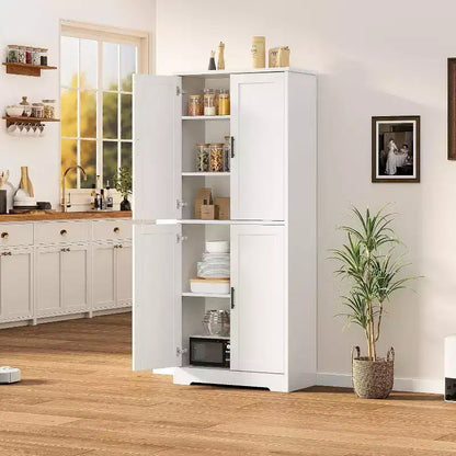 Dispensa da Cucina Alta 178 cm con 4 Ante e Ripiani Regolabili, Organizzatore Moderno