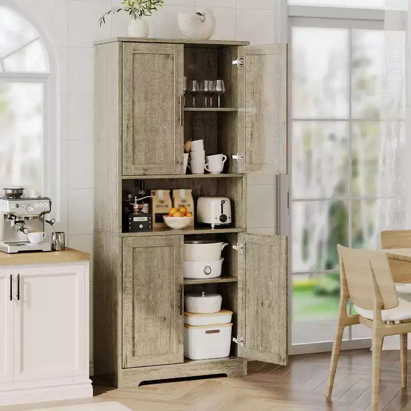 Dispensa da Cucina Alta 178 cm con 4 Ante e Ripiani Regolabili, Organizzatore Moderno