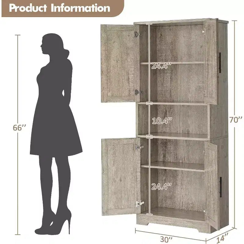 Dispensa da Cucina Alta 178 cm con 4 Ante e Ripiani Regolabili, Organizzatore Moderno