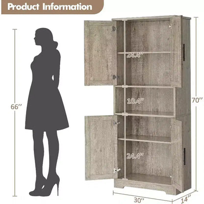 Dispensa da Cucina Alta 178 cm con 4 Ante e Ripiani Regolabili, Organizzatore Moderno