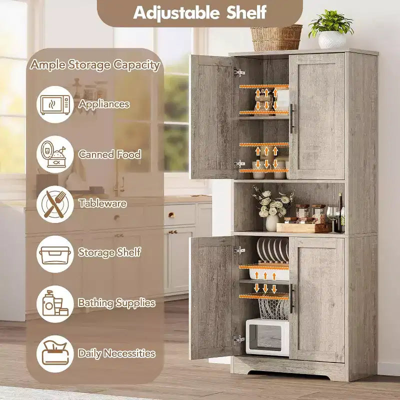 Dispensa da Cucina Alta 178 cm con 4 Ante e Ripiani Regolabili, Organizzatore Moderno