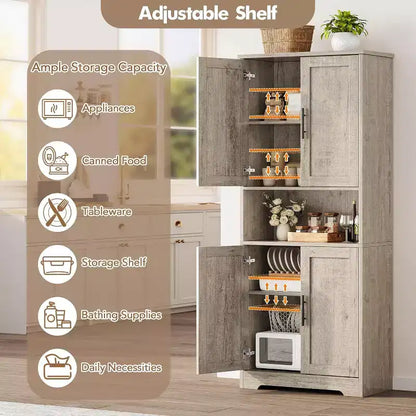 Dispensa da Cucina Alta 178 cm con 4 Ante e Ripiani Regolabili, Organizzatore Moderno