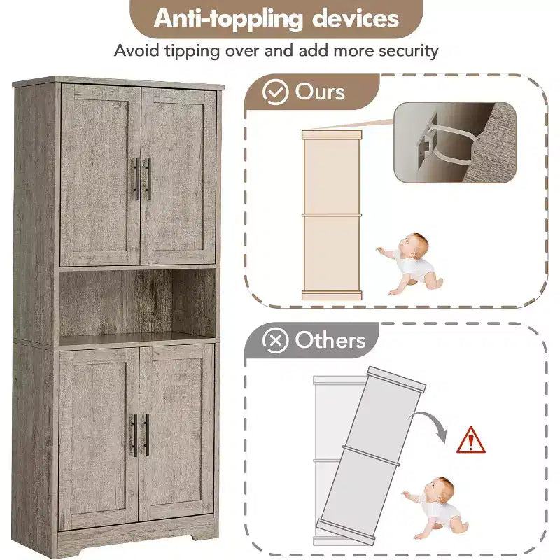 Dispensa da Cucina Alta 178 cm con 4 Ante e Ripiani Regolabili, Organizzatore Moderno