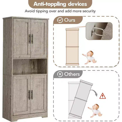 Dispensa da Cucina Alta 178 cm con 4 Ante e Ripiani Regolabili, Organizzatore Moderno