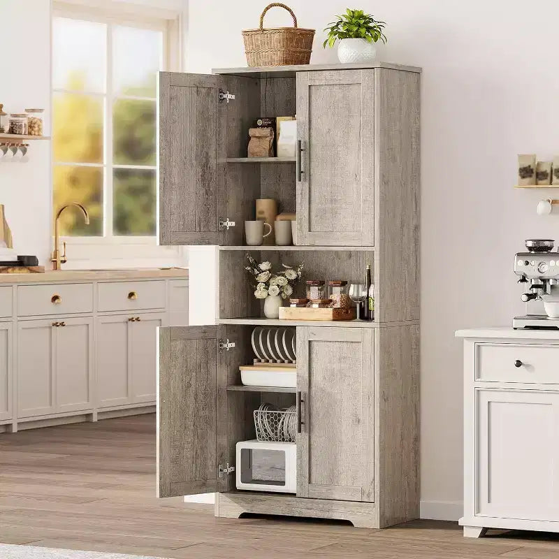 Dispensa da Cucina Alta 178 cm con 4 Ante e Ripiani Regolabili, Organizzatore Moderno