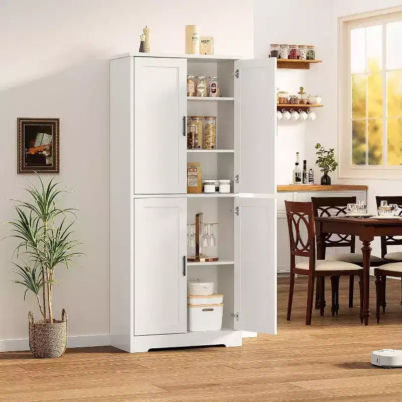 Dispensa da Cucina Alta 178 cm con 4 Ante e Ripiani Regolabili, Organizzatore Moderno