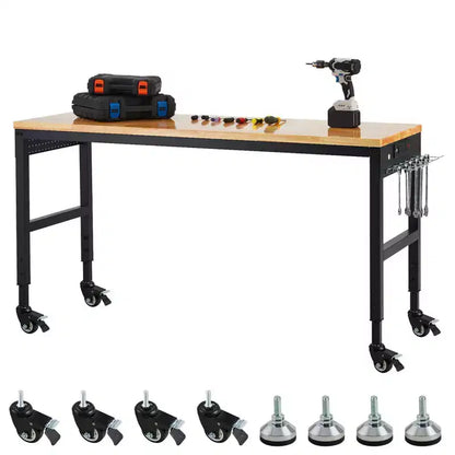 Adjustable Workbench 75' x 25', 2000 Lbs Load Capacity, 29.5-38.4 Heights Garage Worktable with Universal Wheels & Power Outlet, Heavy-Duty Table