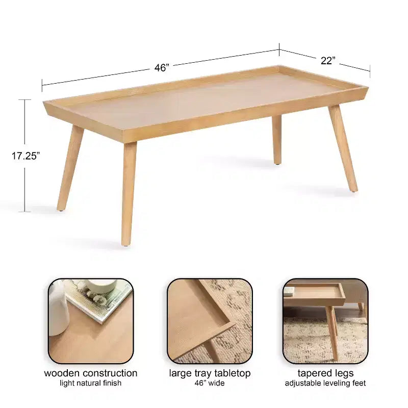 Tavolino da caffè rettangolare in legno, 117x56x43 cm, finitura naturale