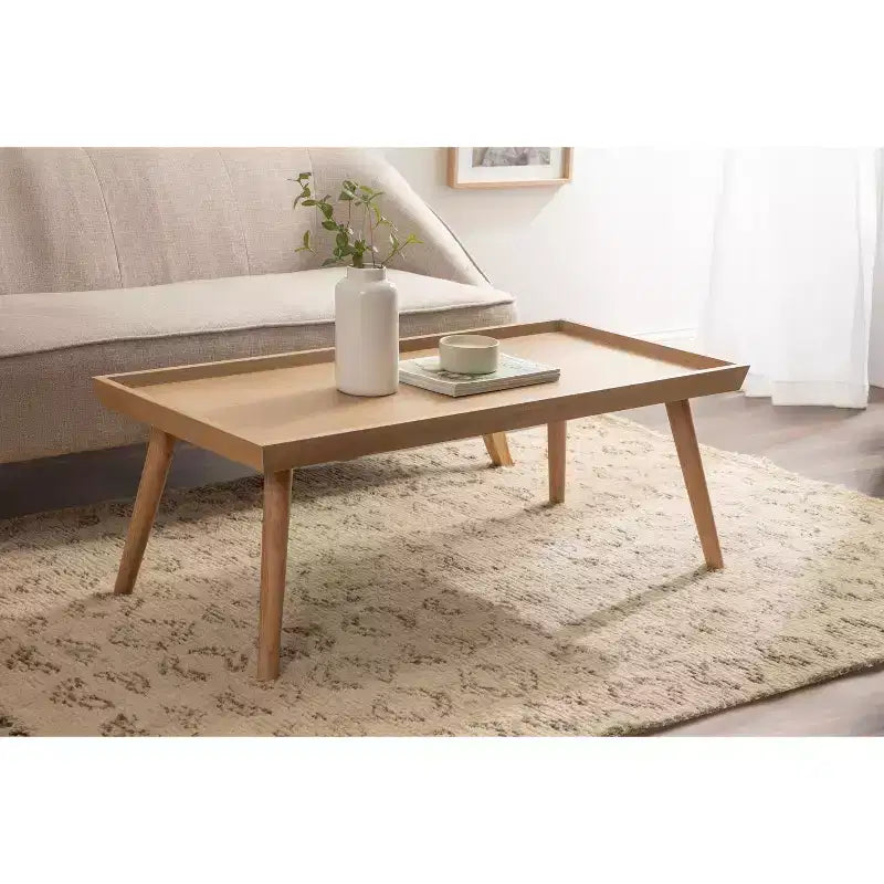 Tavolino da caffè rettangolare in legno, 117x56x43 cm, finitura naturale