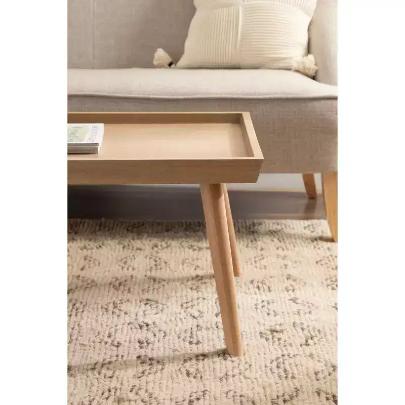Tavolino da caffè rettangolare in legno, 117x56x43 cm, finitura naturale