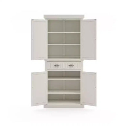 Mobile dispensa nautico da cucina costiera, bianco sporco, struttura in legno massello, ripiani regolabili, H 183 cm