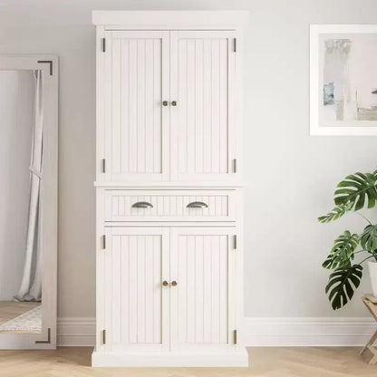Mobile dispensa nautico da cucina costiera, bianco sporco, struttura in legno massello, ripiani regolabili, H 183 cm