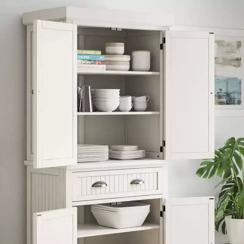 Mobile dispensa nautico da cucina costiera, bianco sporco, struttura in legno massello, ripiani regolabili, H 183 cm