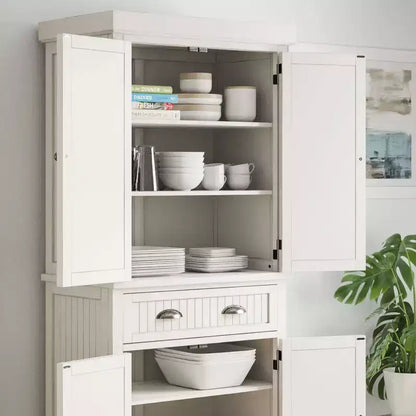 Mobile dispensa nautico da cucina costiera, bianco sporco, struttura in legno massello, ripiani regolabili, H 183 cm