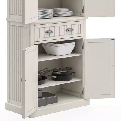 Mobile dispensa nautico da cucina costiera, bianco sporco, struttura in legno massello, ripiani regolabili, H 183 cm
