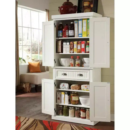 Mobile dispensa nautico da cucina costiera, bianco sporco, struttura in legno massello, ripiani regolabili, H 183 cm