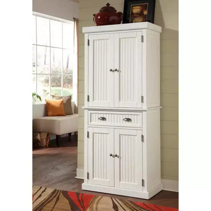 Mobile dispensa nautico da cucina costiera, bianco sporco, struttura in legno massello, ripiani regolabili, H 183 cm