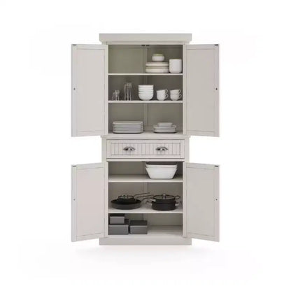 Mobile dispensa nautico da cucina costiera, bianco sporco, struttura in legno massello, ripiani regolabili, H 183 cm
