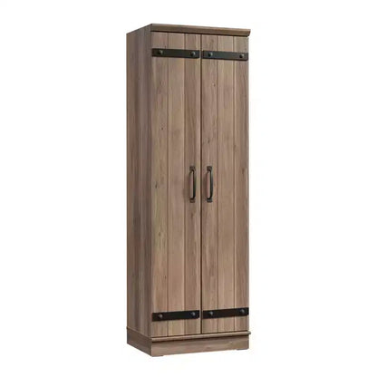 Sauder Homeplus 2 Door Farmhouse Storage Cabinet Salt Oak: Laminated Adjustable Shelves, MDF Frame