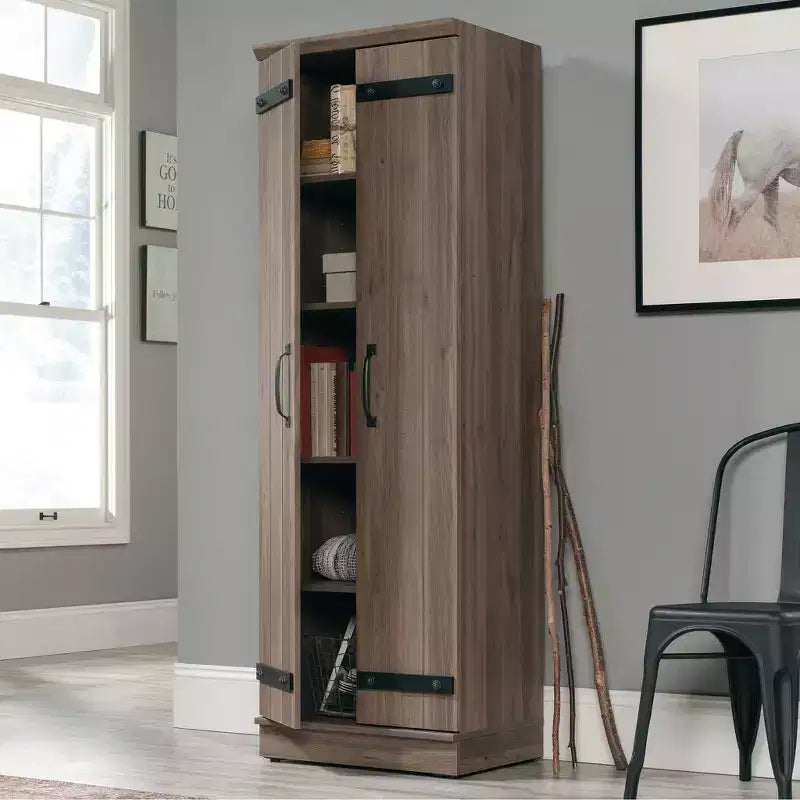 Mobiletto da magazzino in stile rustico a 2 ante, rovere sale, ripiani regolabili laminati, struttura in MDF