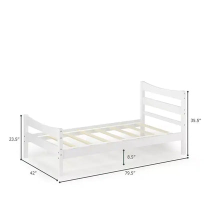 Base letto a piattaforma singola con testiera e supporto a doghe in legno, non è necessario il box spring