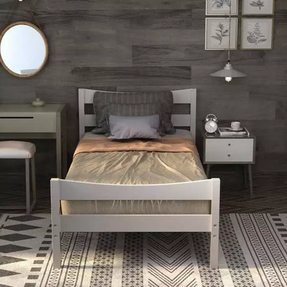 Base letto a piattaforma singola con testiera e supporto a doghe in legno, non è necessario il box spring