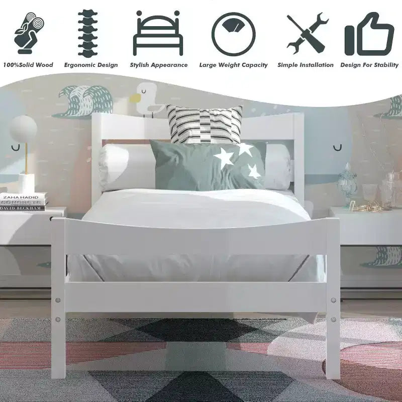 Base letto a piattaforma singola con testiera e supporto a doghe in legno, non è necessario il box spring