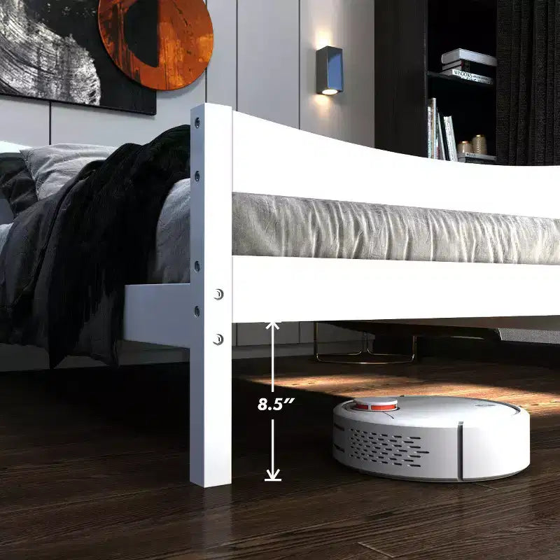 Base letto a piattaforma singola con testiera e supporto a doghe in legno, non è necessario il box spring