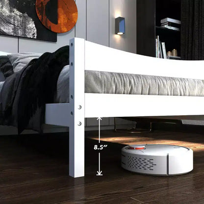 Base letto a piattaforma singola con testiera e supporto a doghe in legno, non è necessario il box spring