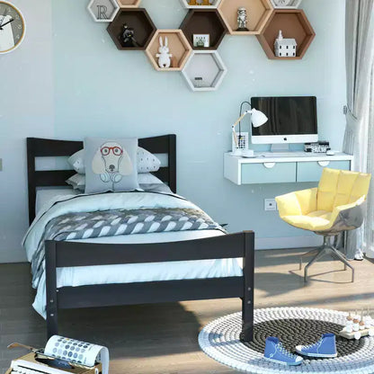 Base letto a piattaforma singola con testiera e supporto a doghe in legno, non è necessario il box spring