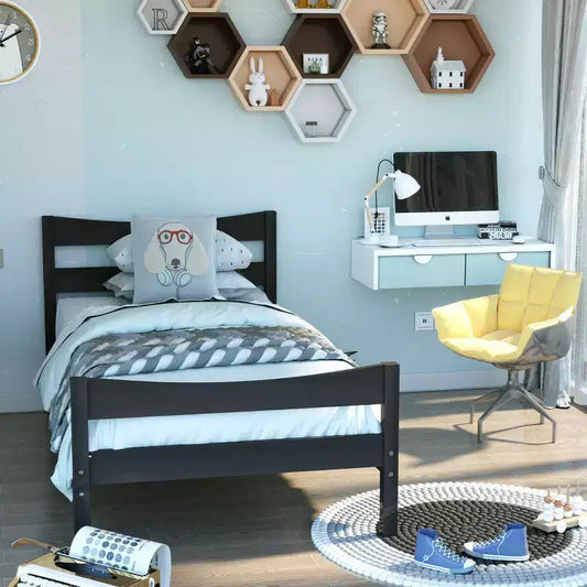Base letto a piattaforma singola con testiera e supporto a doghe in legno, non è necessario il box spring