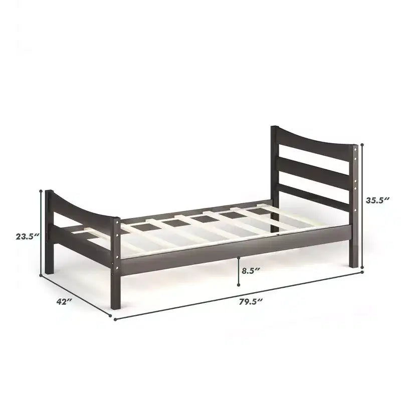 Base letto a piattaforma singola con testiera e supporto a doghe in legno, non è necessario il box spring