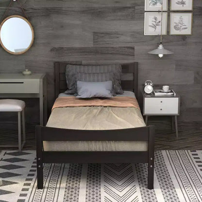 Base letto a piattaforma singola con testiera e supporto a doghe in legno, non è necessario il box spring