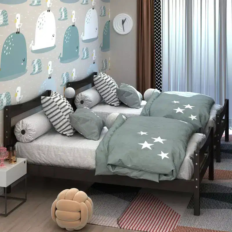 Base letto a piattaforma singola con testiera e supporto a doghe in legno, non è necessario il box spring