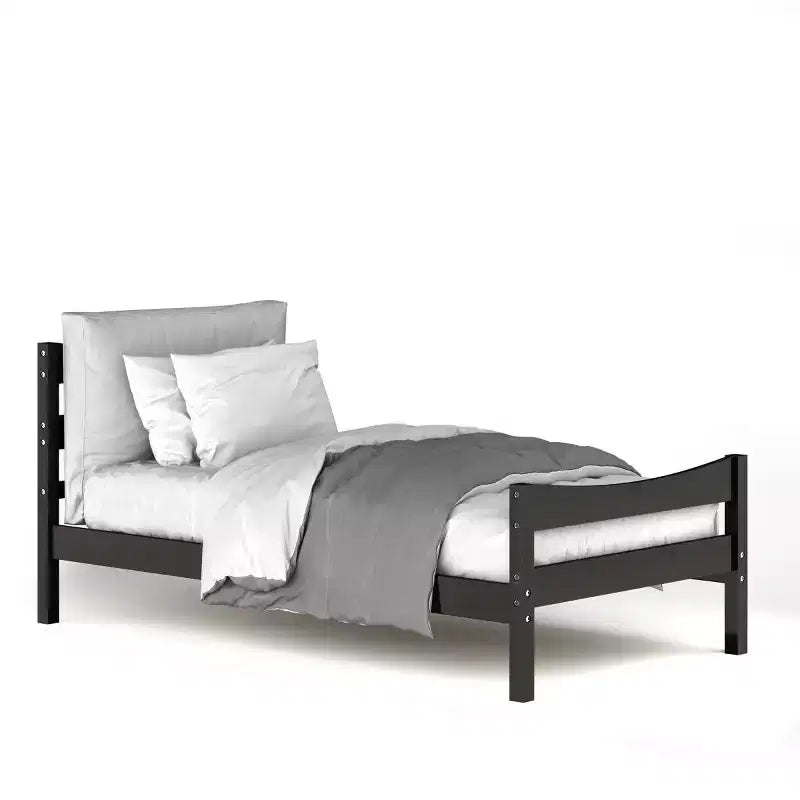 Base letto a piattaforma singola con testiera e supporto a doghe in legno, non è necessario il box spring