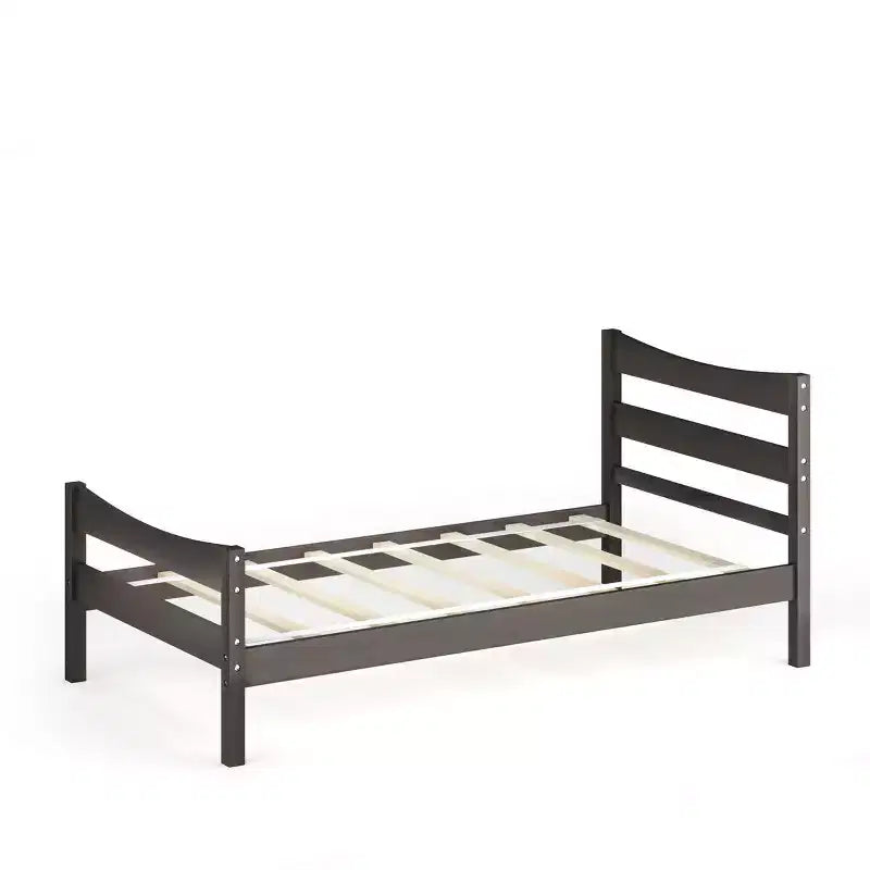 Base letto a piattaforma singola con testiera e supporto a doghe in legno, non è necessario il box spring