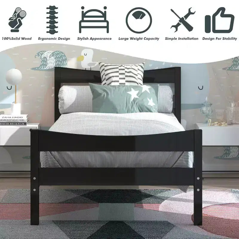 Base letto a piattaforma singola con testiera e supporto a doghe in legno, non è necessario il box spring