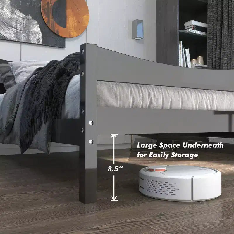 Base letto a piattaforma singola con testiera e supporto a doghe in legno, non è necessario il box spring