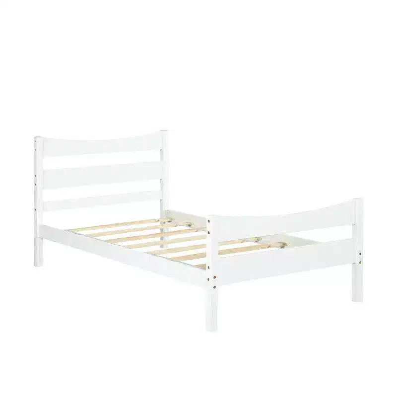 Base letto a piattaforma singola con testiera e supporto a doghe in legno, non è necessario il box spring