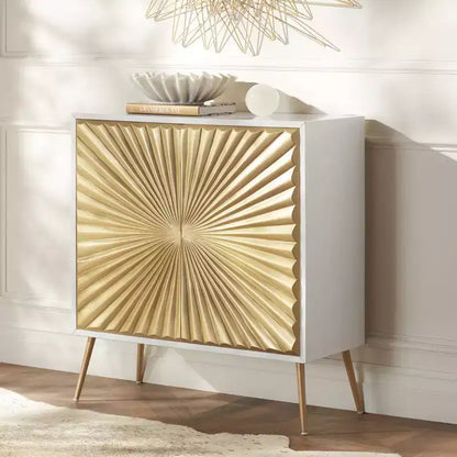Credenza decorativa Starburst da 81 cm con 2 ante bianca e oro